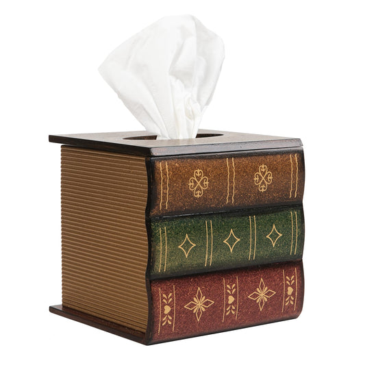 Crafted Classical Retro Wooden Antique Book Tissue Box Cover Square Tissue Holder Dispenser Paper Cover Case Napkin Holder Home Decor for Bathroom Living Room Office car Kitchen (Brown)