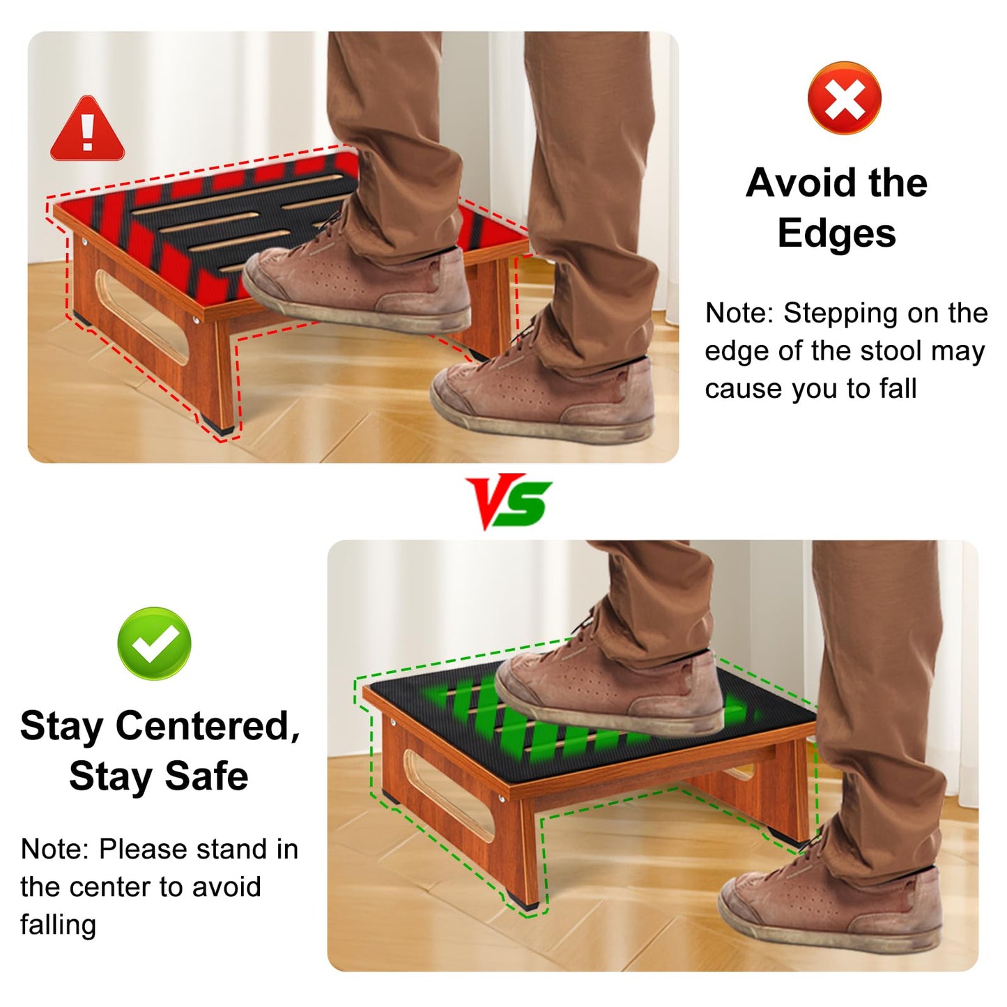 One Step Stool for Adults Seniors with Non-Slip Rubber Stepping Surface, Heavy Duty Wooden Step Stool with 450 LBS Capacity Bed Steps for High Beds, Bathroom, Bedroom, Kitchen & Kids Bedside Support