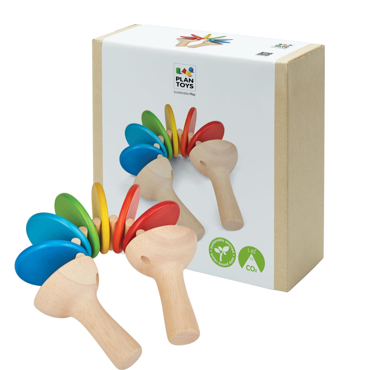 PlanToys® Wooden Clatter Toy | Montessori Sound and Rhythm Toy for Auditory Development, Coordination and Sensory Play | Eco Friendly Wooden Rattle Style Musical Toy