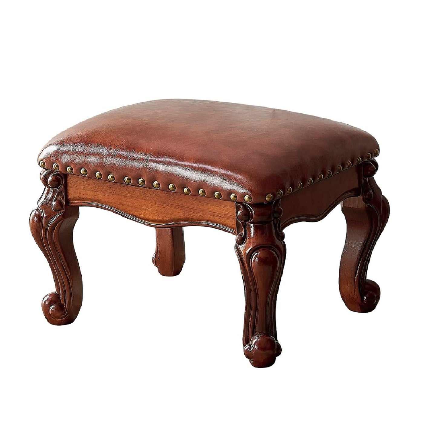 LKZ Foot Stool Microfiber Leather Ottoman Wooden Shoe Stool Small Sofa Stool Footrest Stool for Living Room Bedroom (Red-Brown)