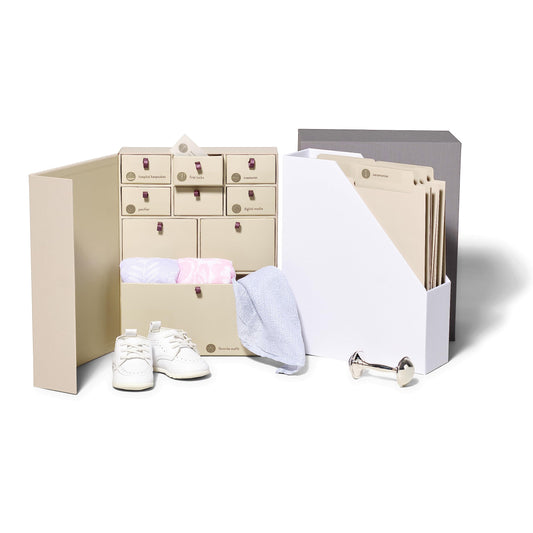 Savor I Baby Deluxe Box | Acid-Free Newborn Keepsake & Memory Organizer with 52 Labels, 9 Drawers, 8 File Folders | Gift for Pregnancy, Gift for Mom & Baby Shower, Slate, No Customization
