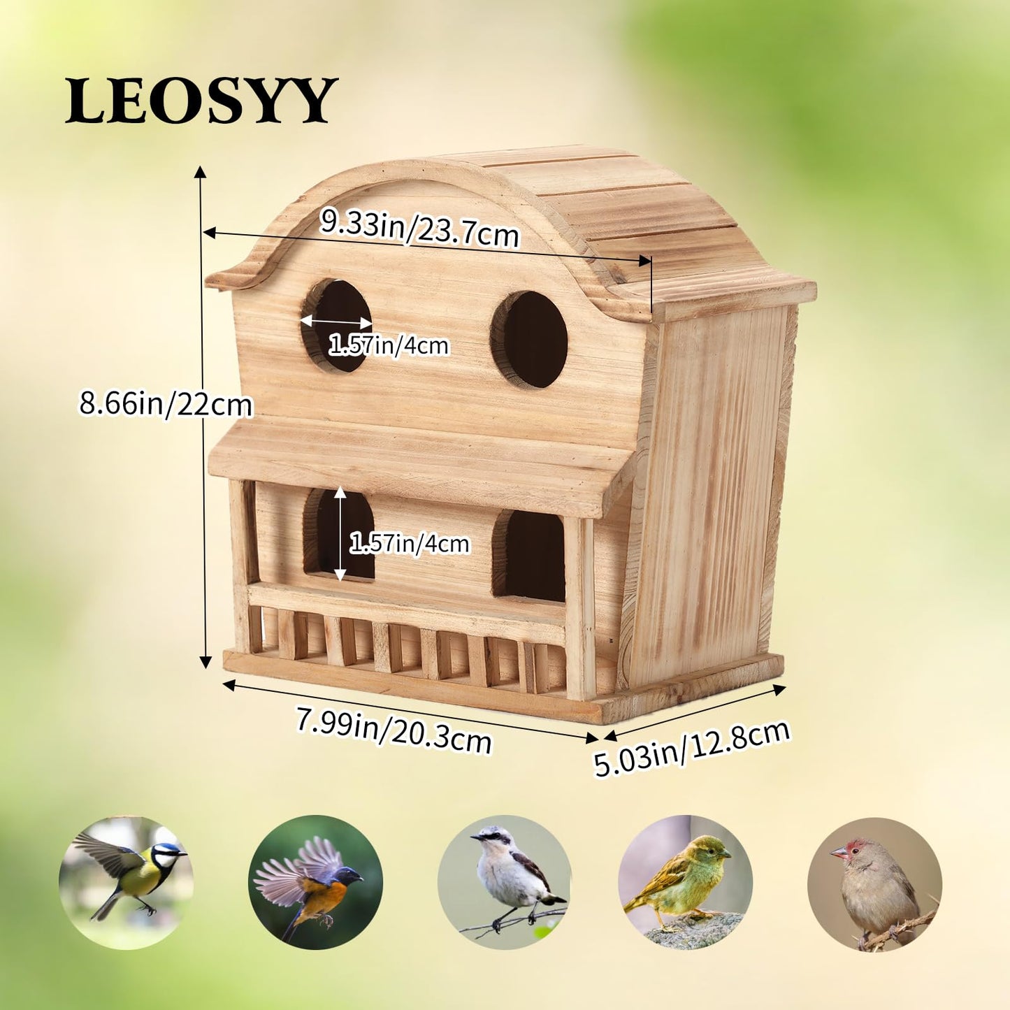 Bird Houses for Outside, 4 Hole Wooden Birdhouse for Outdoor Large Hanging Bird House Backyard Birding & Wildlife Humming Bird Houses (Four Hole)