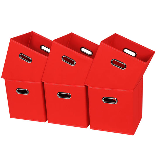 Yunkeeper Black Fabric Cubby Storage Bins,13x13x13 Inches ,Cube Organizer Bin Foldable Storage Boxes with Dual Handles Fabric Organizer Box and collapsible Storage basket,Set of 6 ,Red