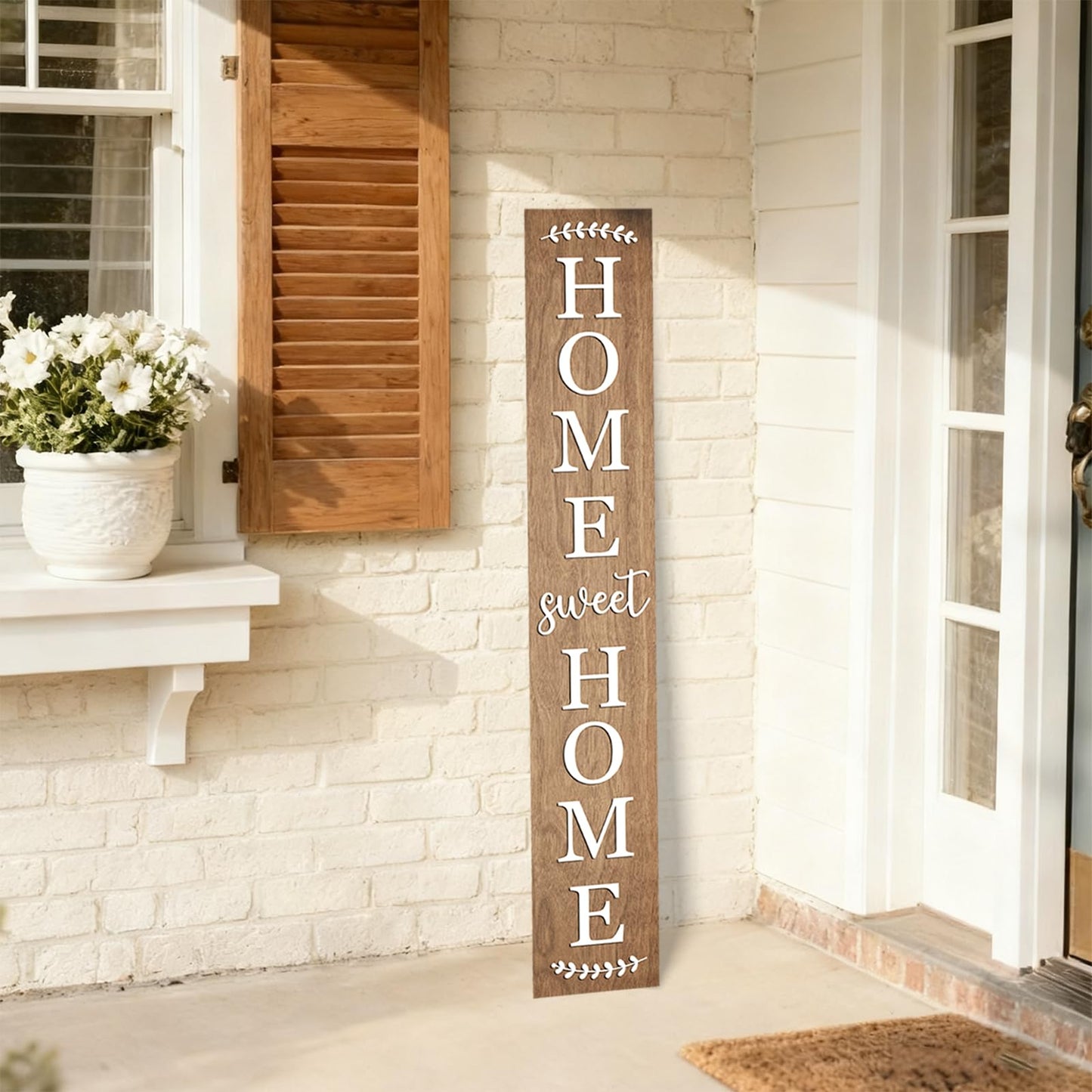 Home sweet home wooden porch sign Vertical hanging decorations Welcome sign front door standing Decorative sign 47x7.8Inch Plaques for Outside Yard Decor (Brown)