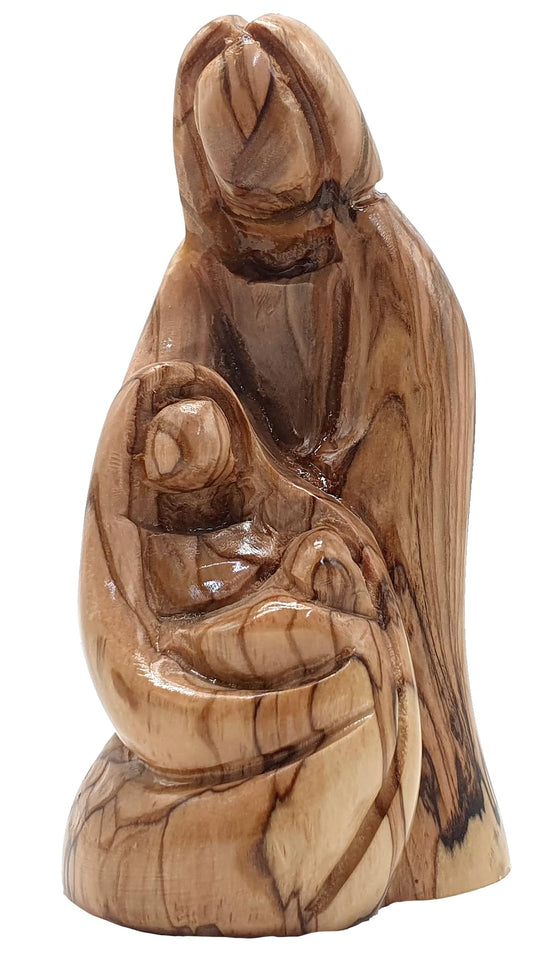 Zuluf Olive Wood Holy Family Nativity 4.9" - Hand Carved Mary Joseph Baby Jesus Figurines Christmas Scene Holy Land HOF050
