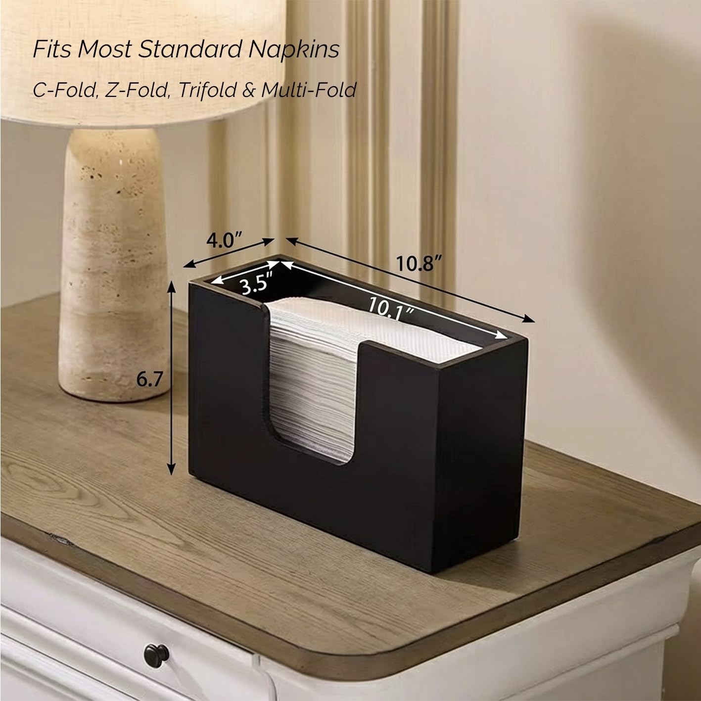 Wooden Paper Towel Dispenser Holder – Wood Napkin & Hand Towel Holder for Countertop, Bathroom, Kitchen & Restaurant, Guest Restroom, Fits C-Fold, Z-Fold & Trifold Paper Towels (1, Black)