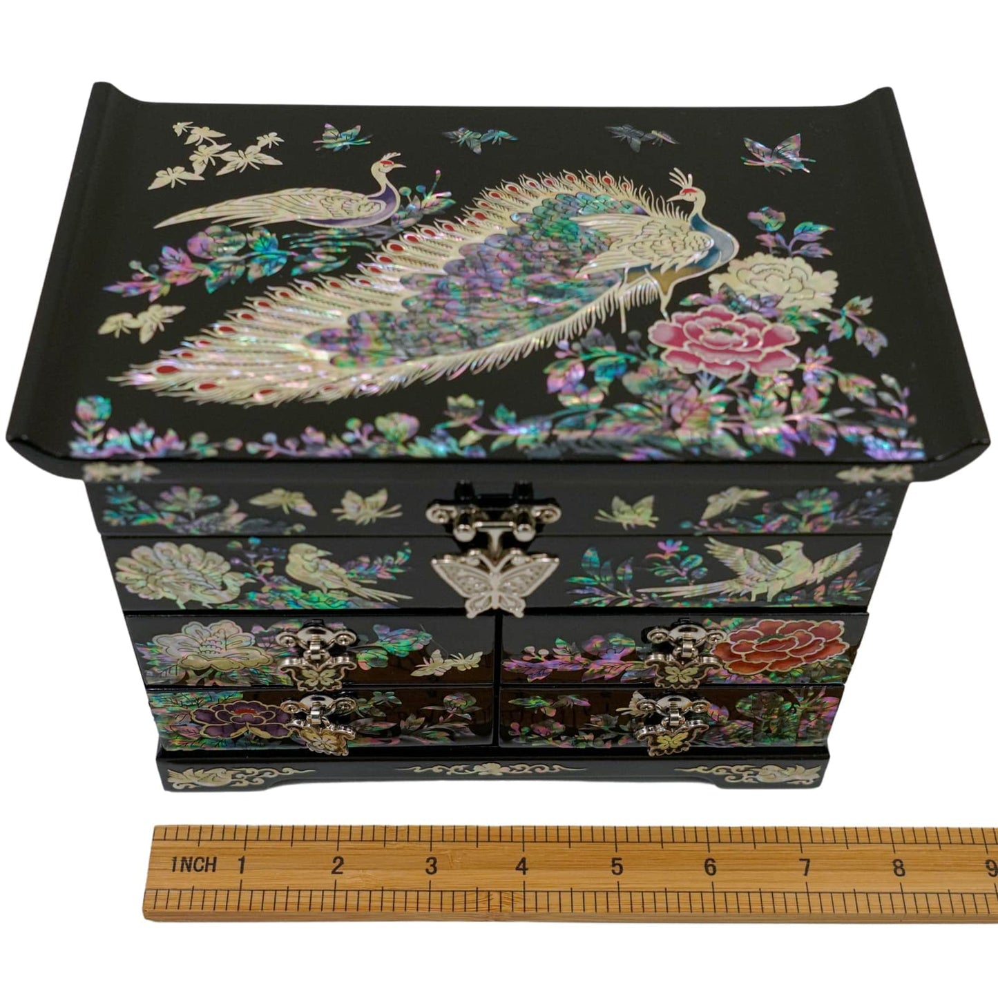 February Mountain Mother of Pearl Wooden Jewelry Organizer Box – Jewelry Storage Box for Women, Features Spacious Drawers, Ideal for Rings, Bracelets, Watches, Chains, Accessories (Peacock)