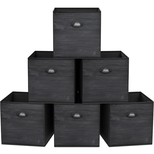 homyfort Faux Wood Grain Cube Storage Organizer Bins, 12x12 Inch Storage Cubes, Closet Cloth Baskets Box for Shelves, Set of 6
