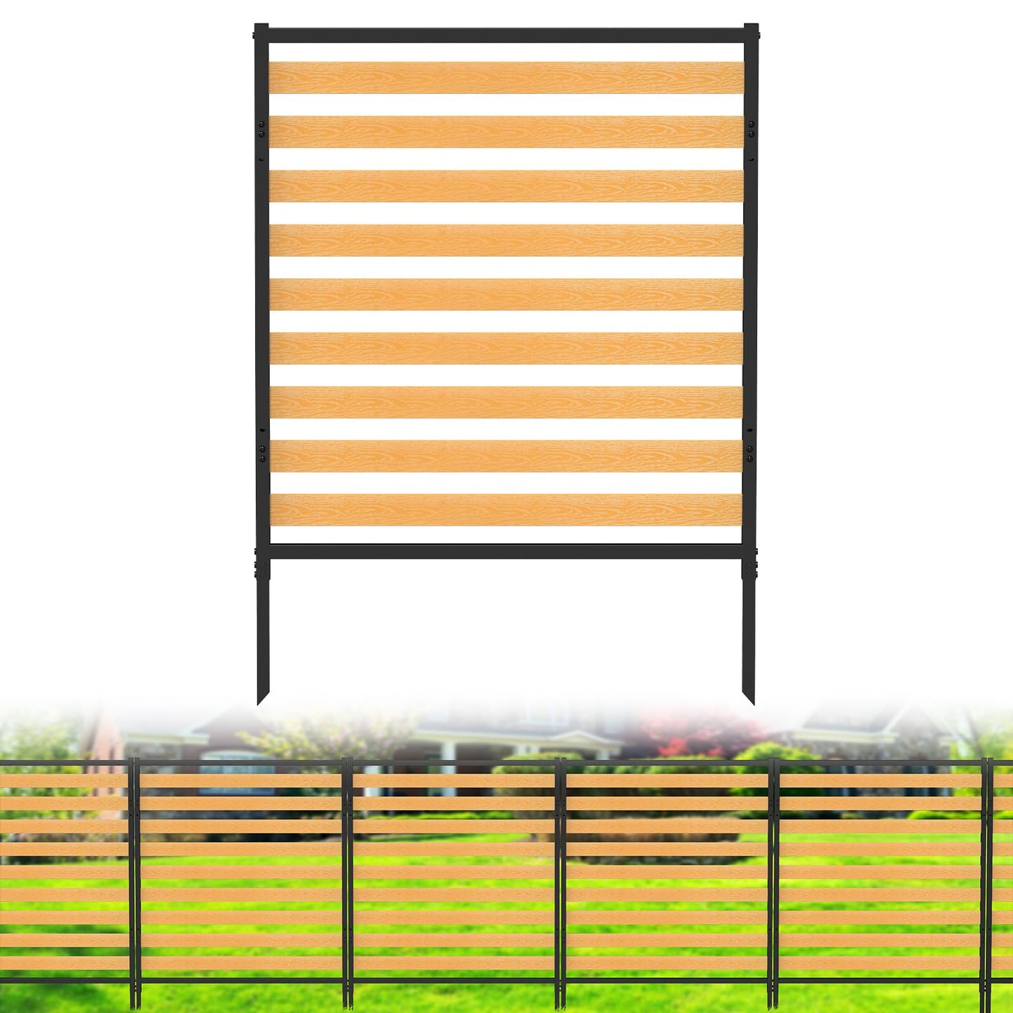 Air Conditioner Fence 1 Panel, Privacy Fence Screen 54.5" H × 39.4" W No-Dig Metal Wood Outdoor Pool Equipment Enclosure with Metal Stake, AC Unit Cover, Trash Bin Hider for Garden & Backyard