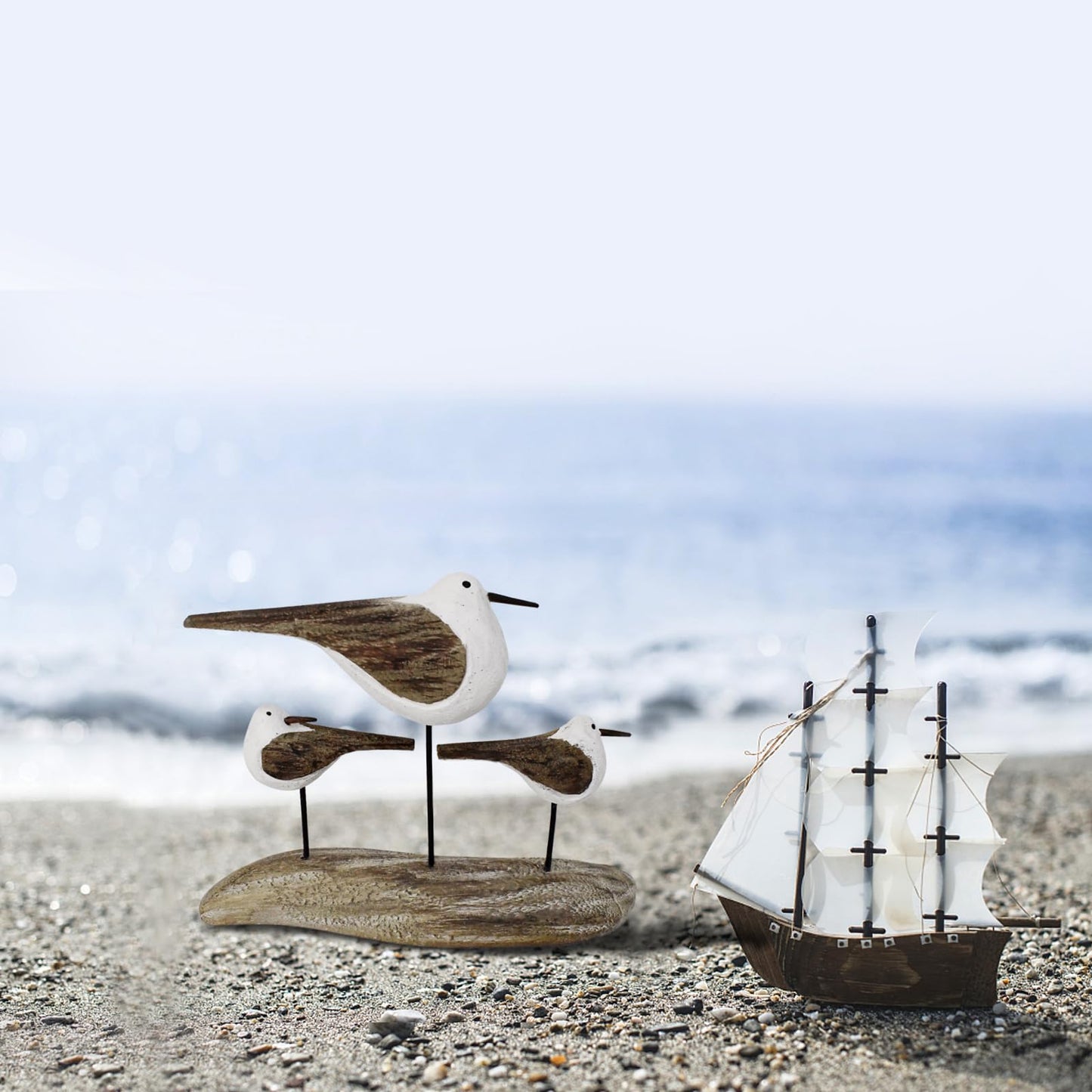 wovorins Wood Bird Statue Nautical Decor Decorative Seagull Sculpture Hand Carved Wooden Sea Birds Figurine Coastal Ocean Beach Themed Decoration for Home Yard Bathroom Living Room (B)