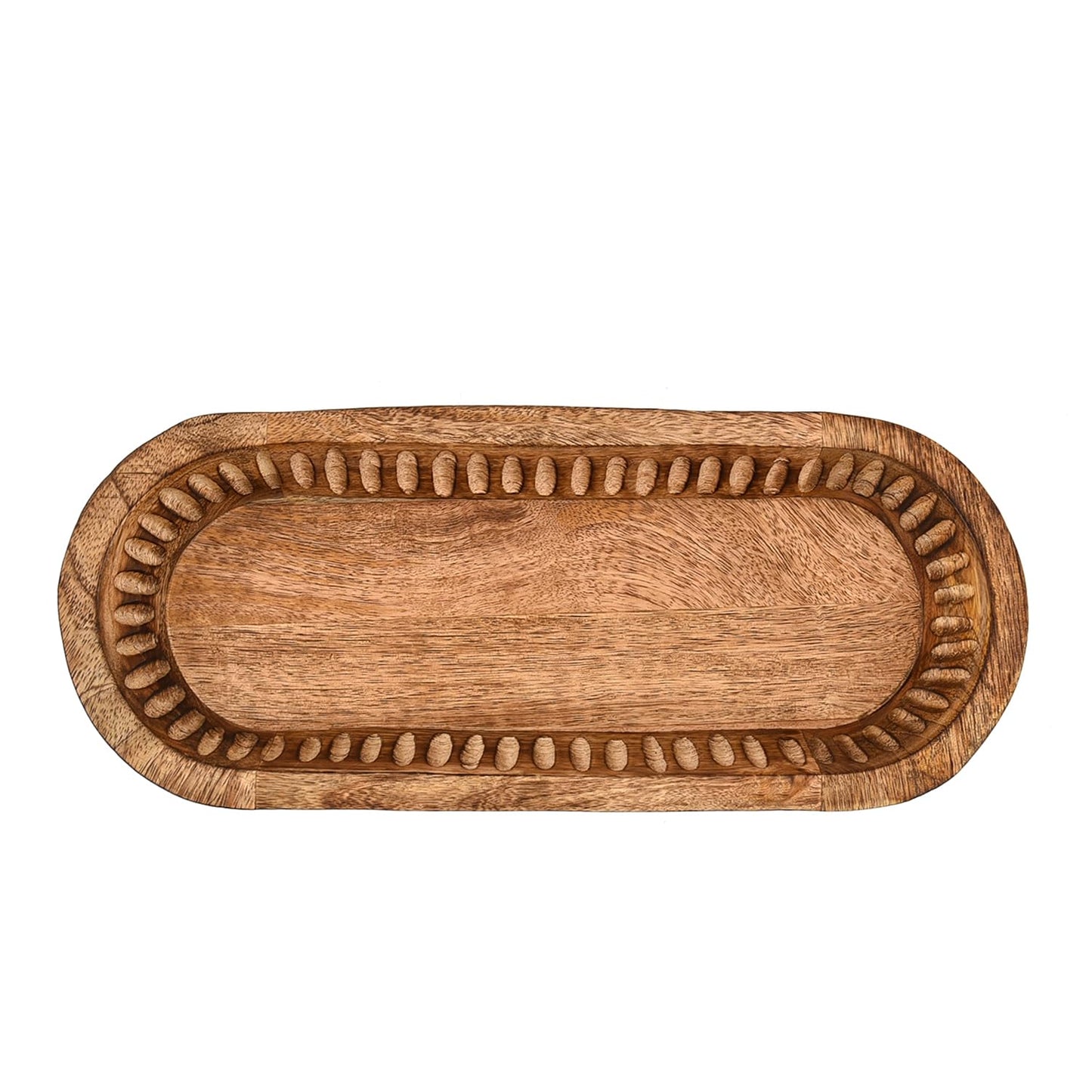 Kaizen Casa Decorative Mango Wood Bowl – Hand-Carved Wooden Centerpiece with Burned Finish for Entry Table, Coffee Table, Kitchen & Dining Room | Rustic Farmhouse Décor (14" X 6" X 2")