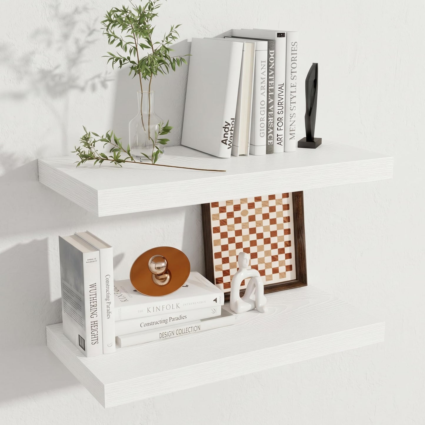 Fun Memories 24 x 12 Inch Deep Floating Shelves, 12 Inch Deep Rustic Wooden Book Shelf, Extra Deeper & Thicker Hanging Shelves for Living Room, Bathroom, Bedroom, Kitchen, Office, Set of 2 (White)
