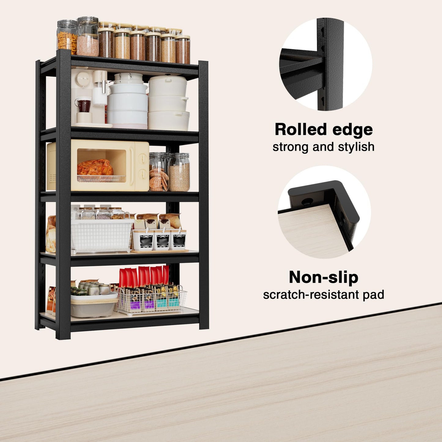 WORKPRO 5-Tier Black Shelving with Board, 24.1”Wx16.2”Dx60”H, 3000LBS Load