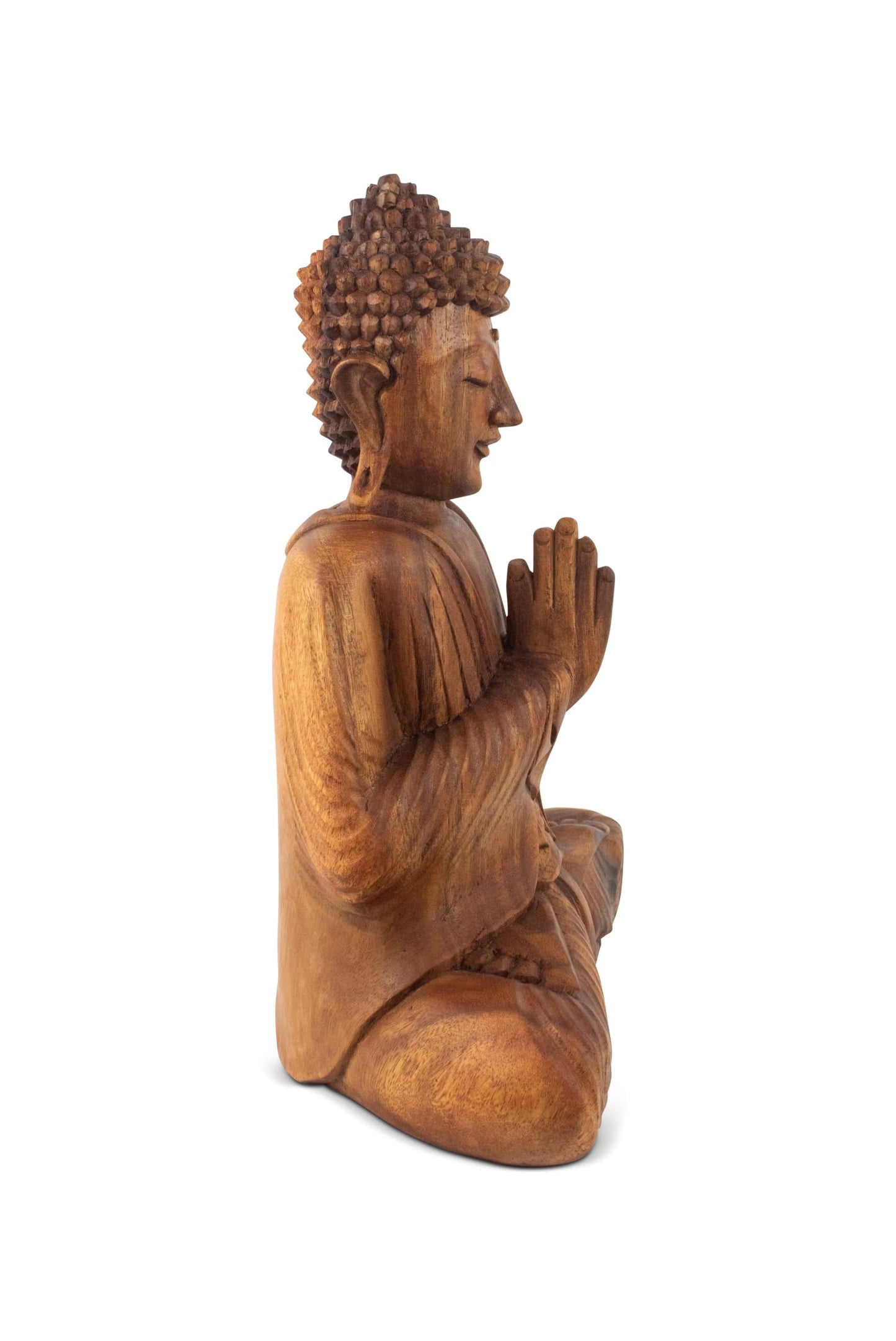 G6 Collection 20" Wooden Serene Sitting Buddha Statue Handmade Meditating Sculpture Figurine Decorative Home Decor Accent Handcrafted Gift Art Wood Hand Carved Oriental Buddha Anjali Mudra (20" Tall)