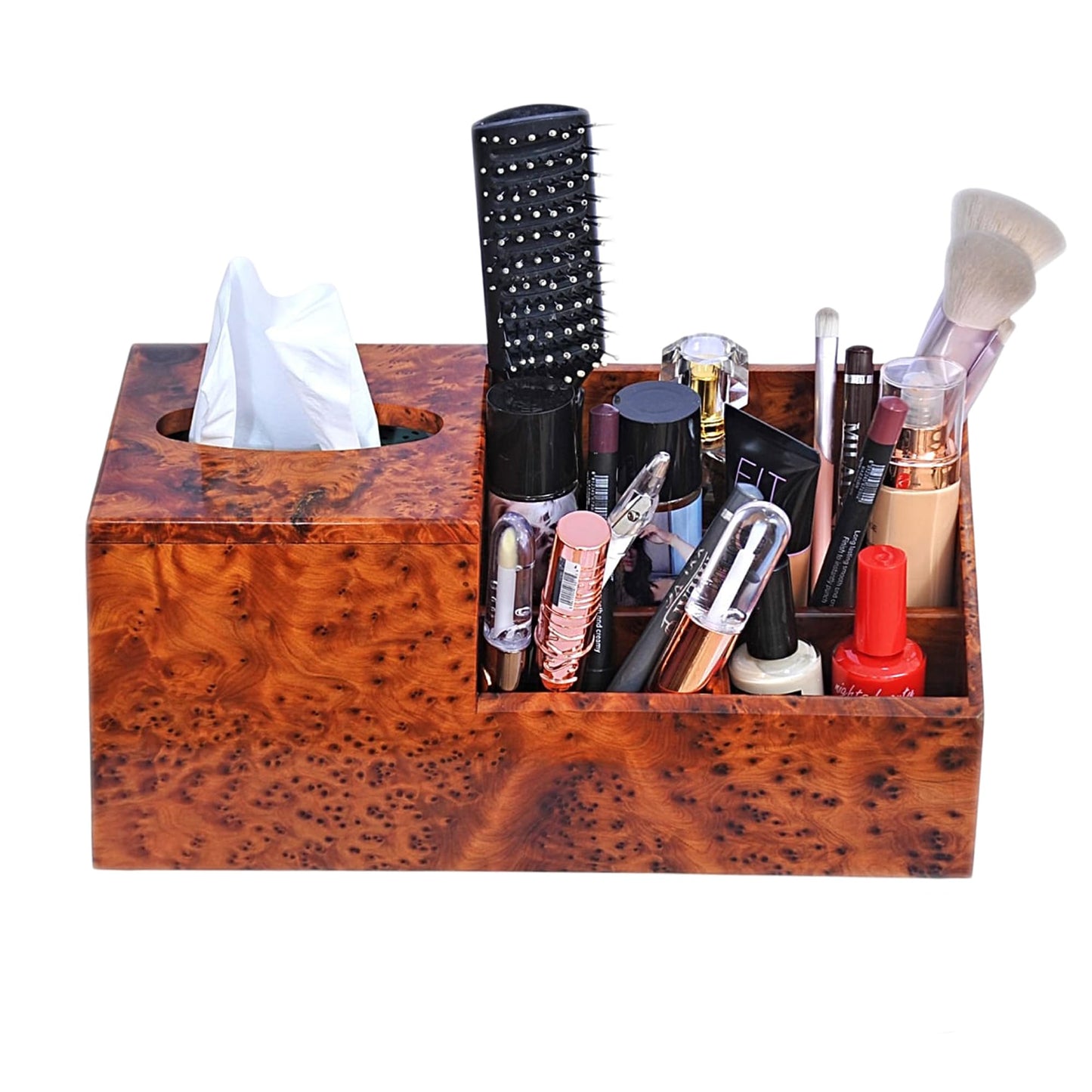 Wooden Tissue Box Holder with Storage Organizer for Desk, Bathroom & Nightstand – Handmade Wood Tissue Cover