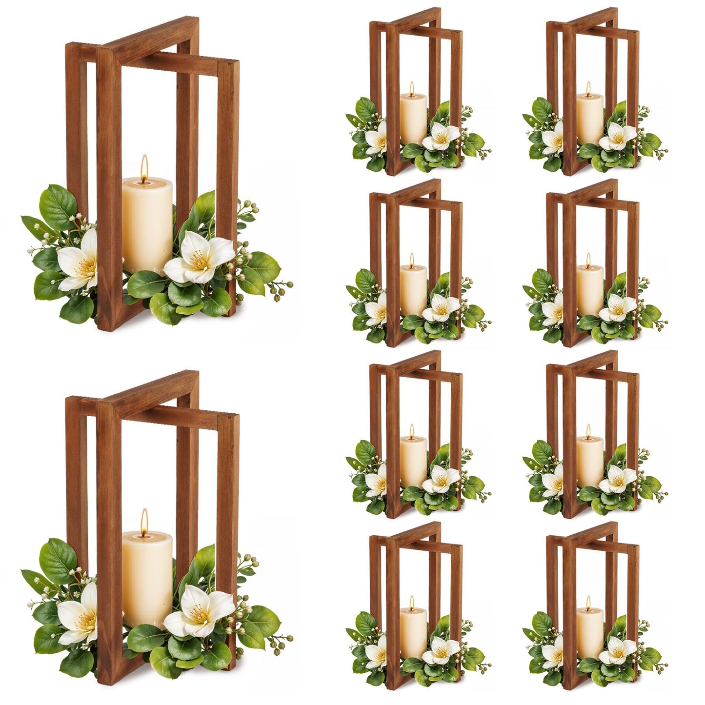 OurWarm 10Pcs Wedding Centerpieces for Tables, Foldable Centerpiece Table Decorations Center Pieces Decoration for Table, Rustic Wood Lantern Centerpieces for Tables Wedding Party Table Decor (Brown)