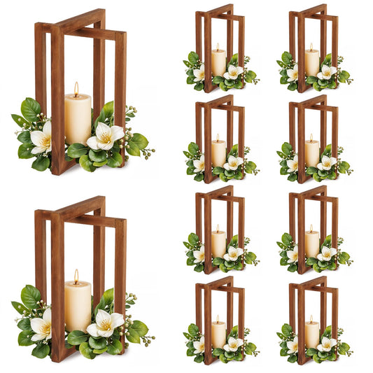 OurWarm 10Pcs Wedding Centerpieces for Tables, Foldable Centerpiece Table Decorations Center Pieces Decoration for Table, Rustic Wood Lantern Centerpieces for Tables Wedding Party Table Decor (Brown)