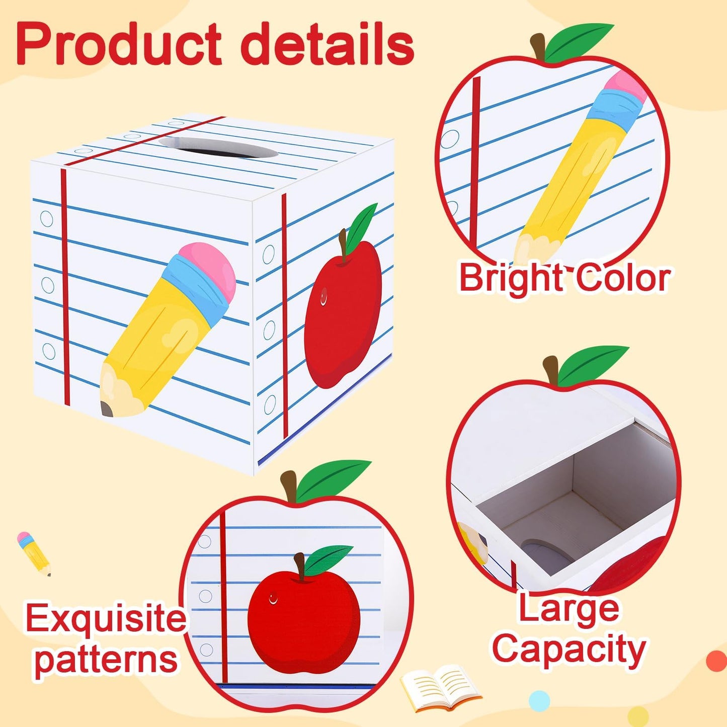 NFAMRZCAR 2 Pack Back to School Gift Wooden Tissue Box Cover, Square Tissue Holder Dispenser Paper Case for Back to School, First Day of School, Classroom Office Desk Decor