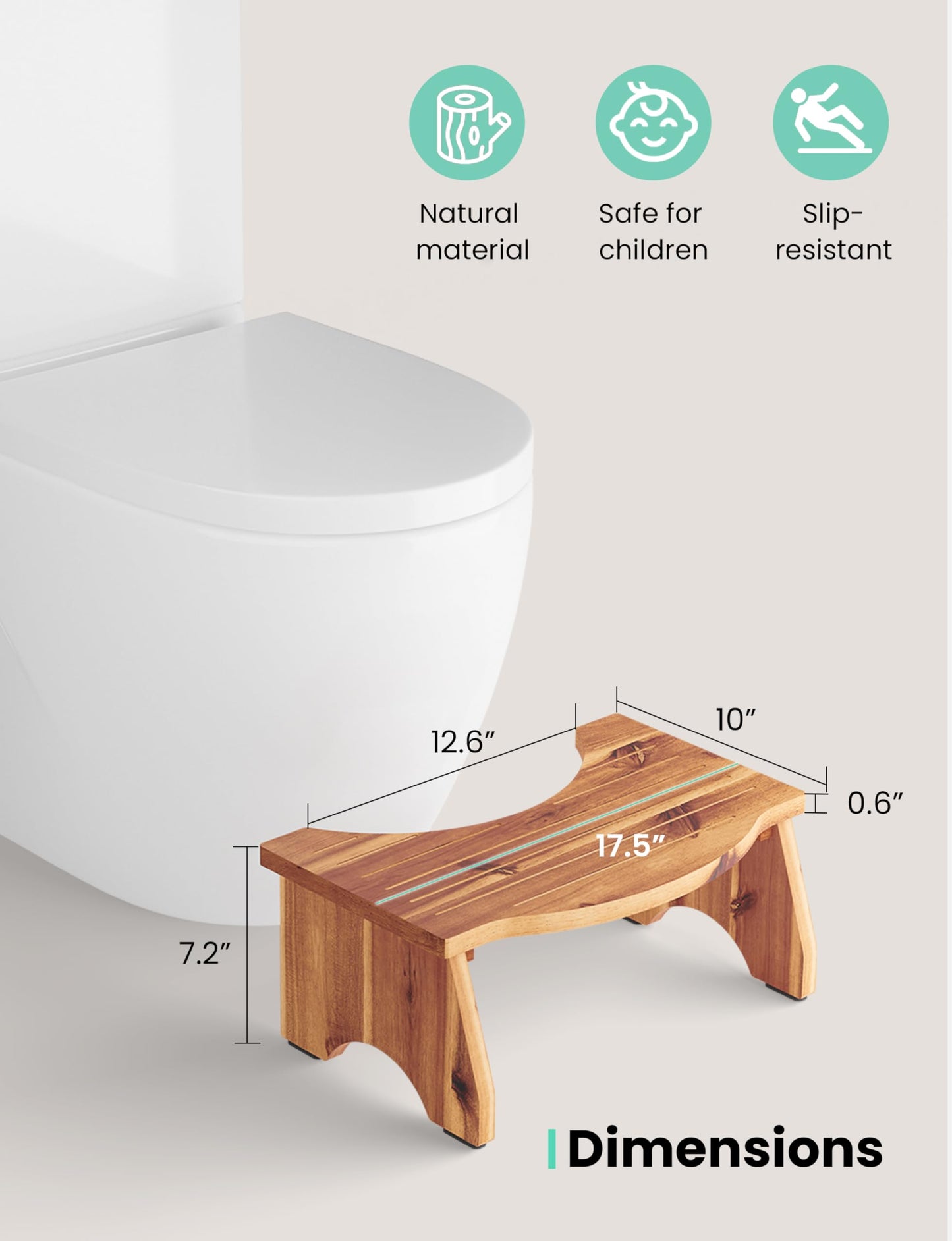 HOLANA Foldable Toilet Stool for Bathroom Adults - 7.2" Acacia Wood Poop Stool for Kids - Pooping Stool Squat with Anti Slip - Bathroom Stools for Sitting/Travel (Acacia Wood 7.2" Height)