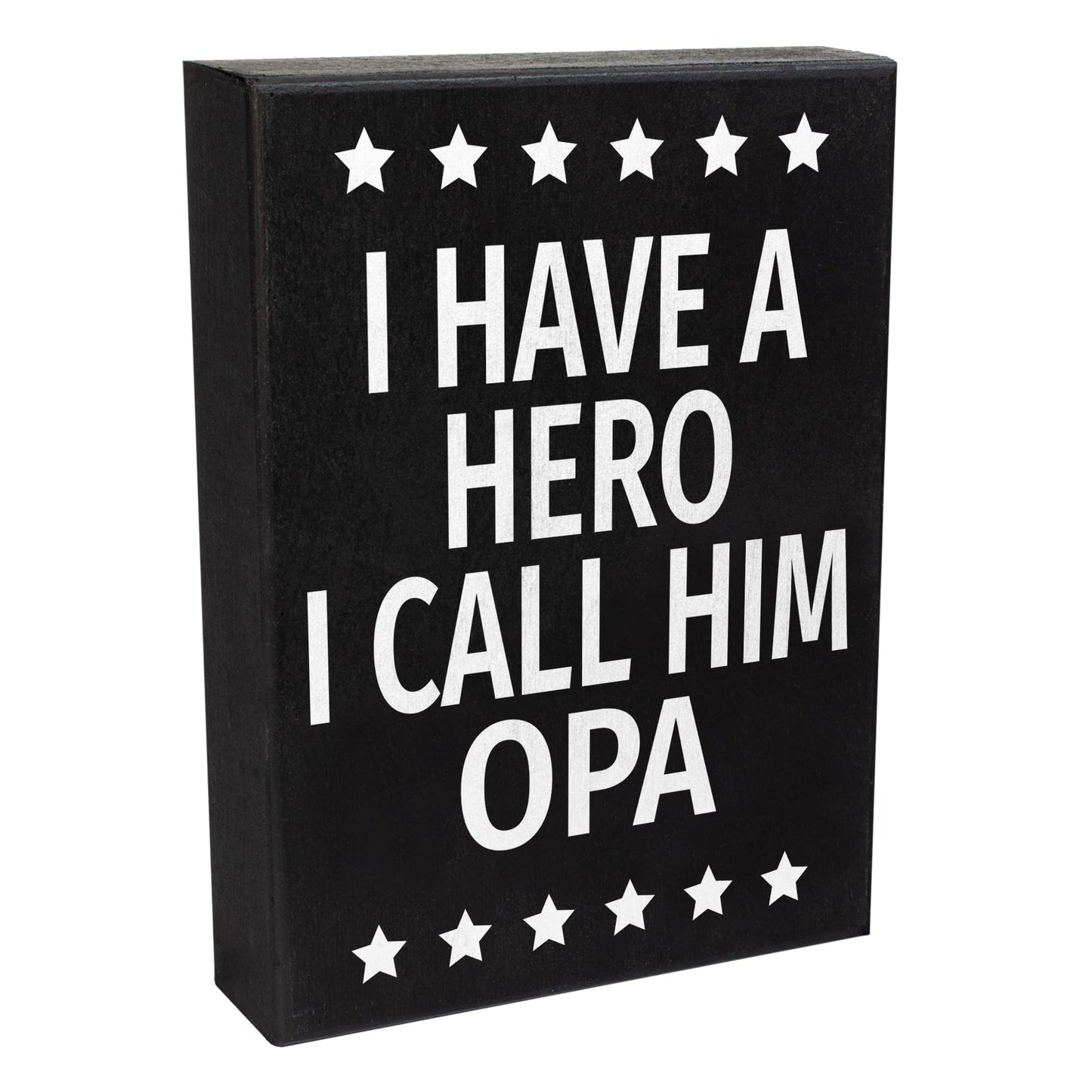 JennyGems Opa Gifts, I Have a Hero I Call Him Opa Wooden Sign, Shelf Decor and Wall Hanging, Made in USA