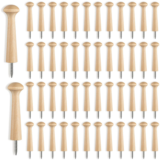 50 Pieces Wooden Shaker Peg Screw-on Pegs 3.62 Inch Long Unfinished Wood Shaker Racks for Hanging Clothes Hats Towel and More DIY Paint Color (Wood Color)