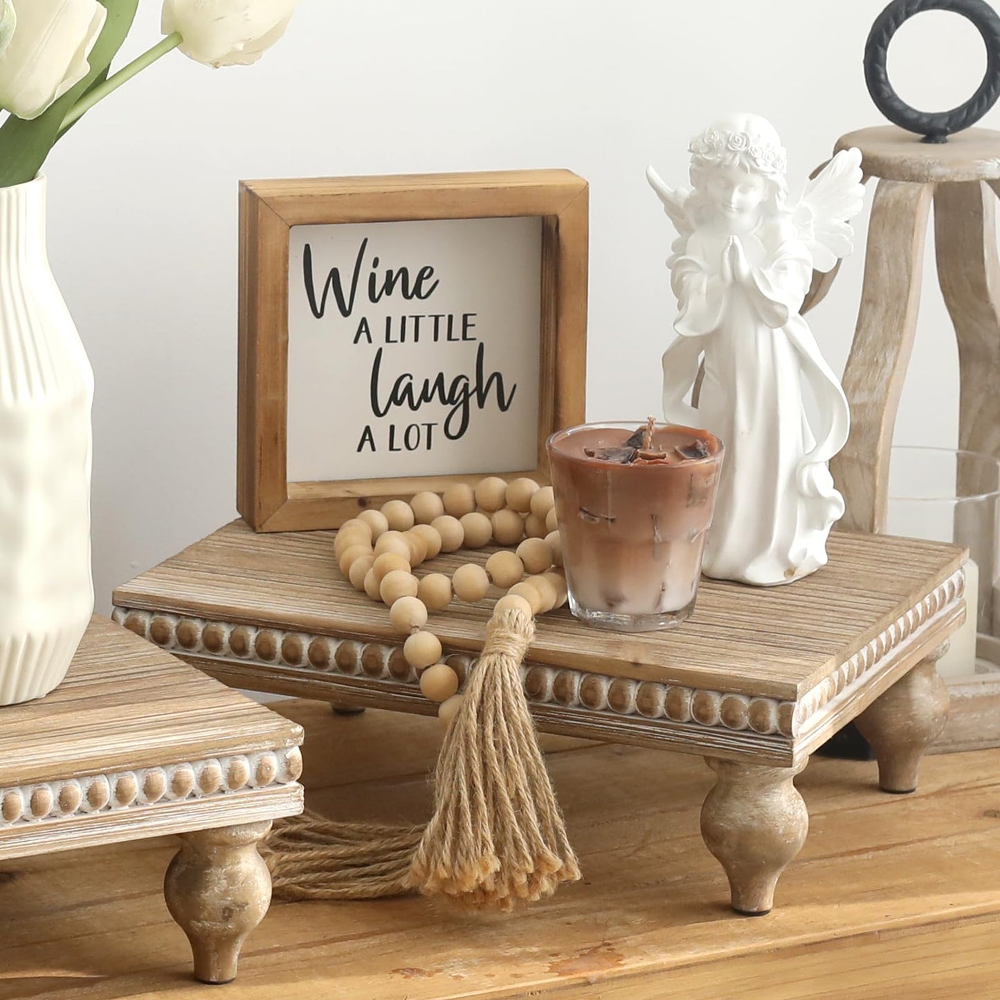 SwallowLiving Wooden Riser for display, Natural, Set of 3