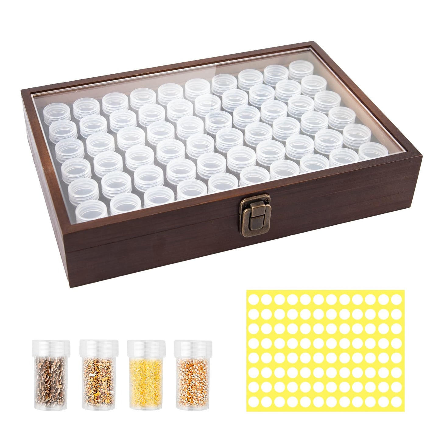 Wooden Seed Storage Organizer, 60 Slots Pine Wood Box with 96 Labels & Foam Inserts, Professional Saver Kit for Gardeners – Container for Flower/Vegetable Seeds