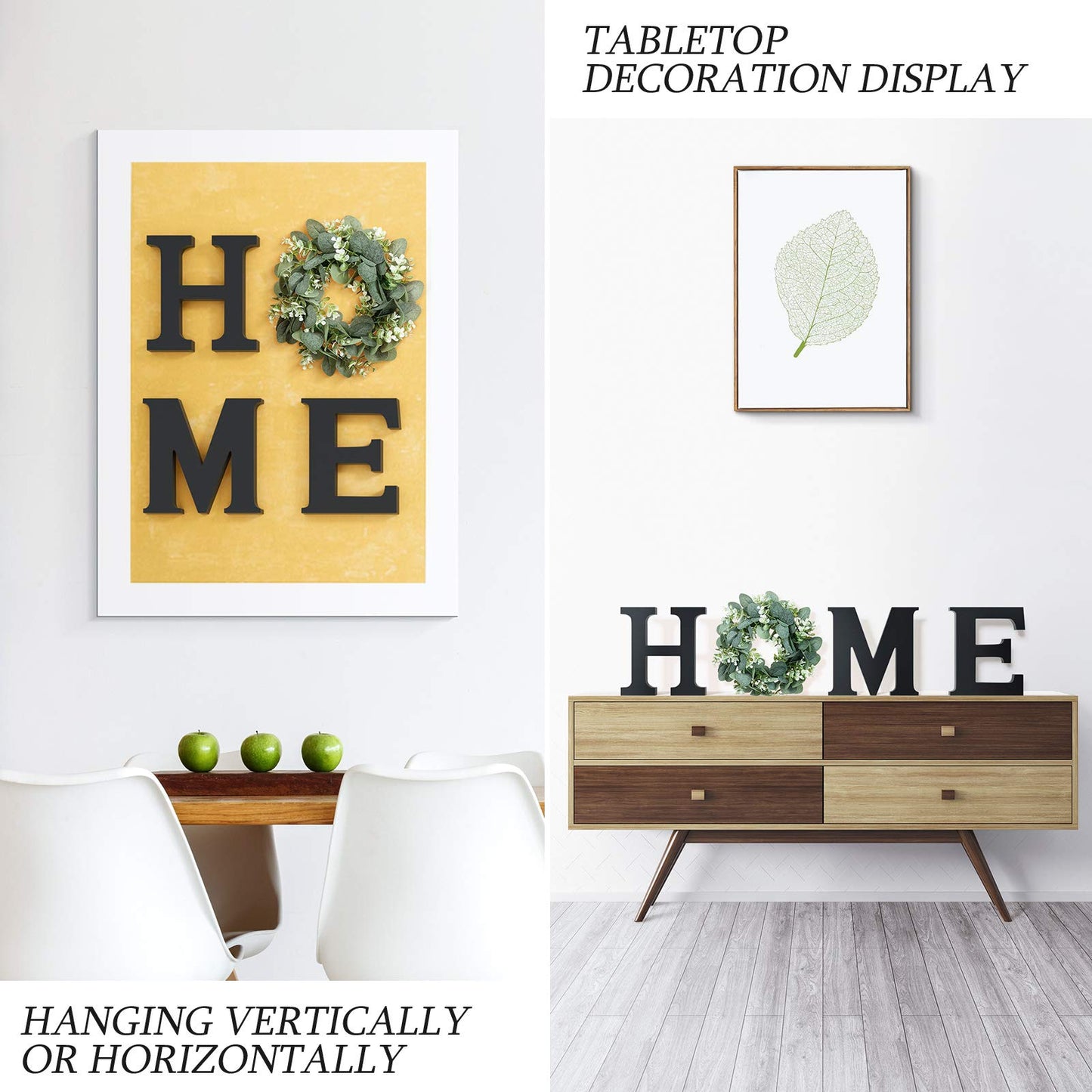 Wooden Home Letters with Wreath Artificial Eucalyptus Modern Decorative Hanging Farmhouse Sign for Living Room & Kitchen - Housewarming & Couple Gifts - Christmas Decoration