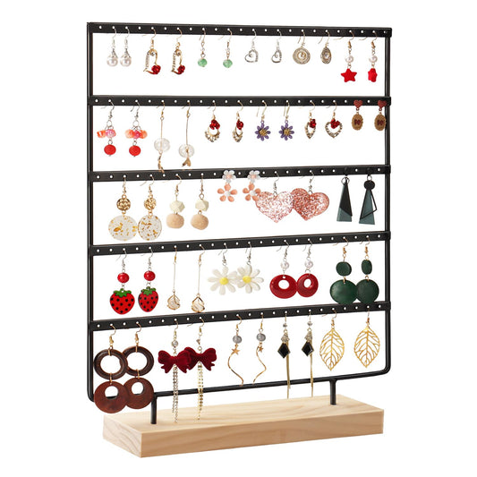 RUINENGDA Jewelry Organizer, 5 Tiers Earring Organizer with 120 Holes for Storing and Displaying Earrings of Various Styles, Models and Sizes, Removable Wooden Base for Home and Store Use