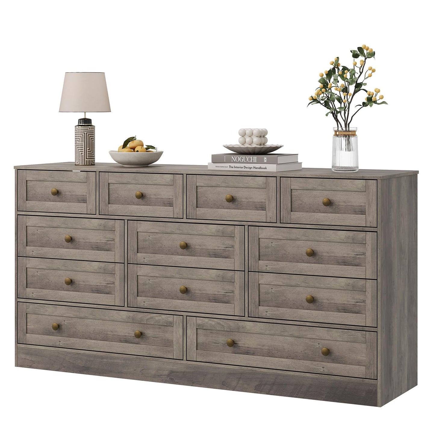 GarveeHome 12 Drawer Wooden Dressers for Bedroom, Wood TV Stand Dresser for 65 Inch TV, Modern Wood Chest of Drawers Clothes Storage Organizer for Living Room, Closet, Hallway, 61" L × 15.75" W