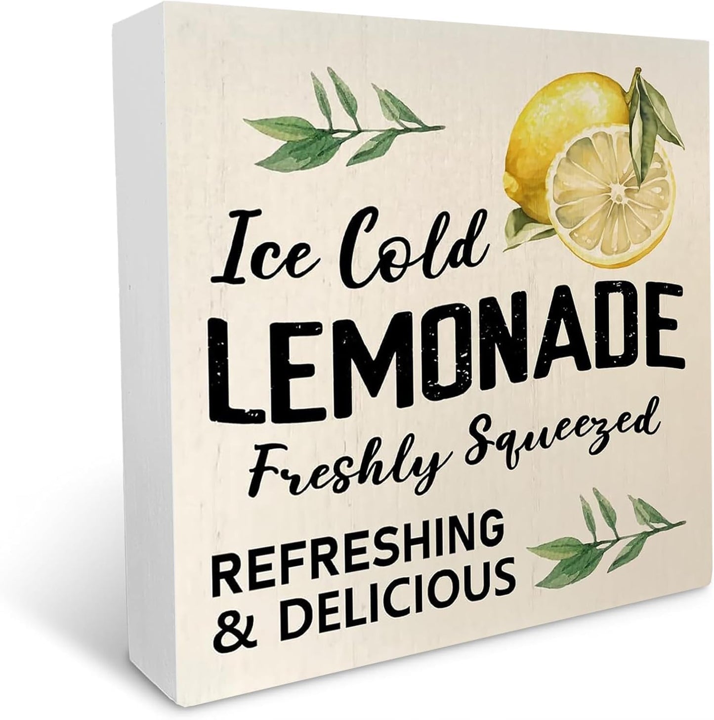 Lemon Themed Wood Decor Sign Summer Decorations for Home Wooden Box Sign for Home Bathroom Shelf Entryway Centerpiece Sitter Farm Cafe Counter Cabin Cubicle Table Top Desk Decor 7x7 Inch