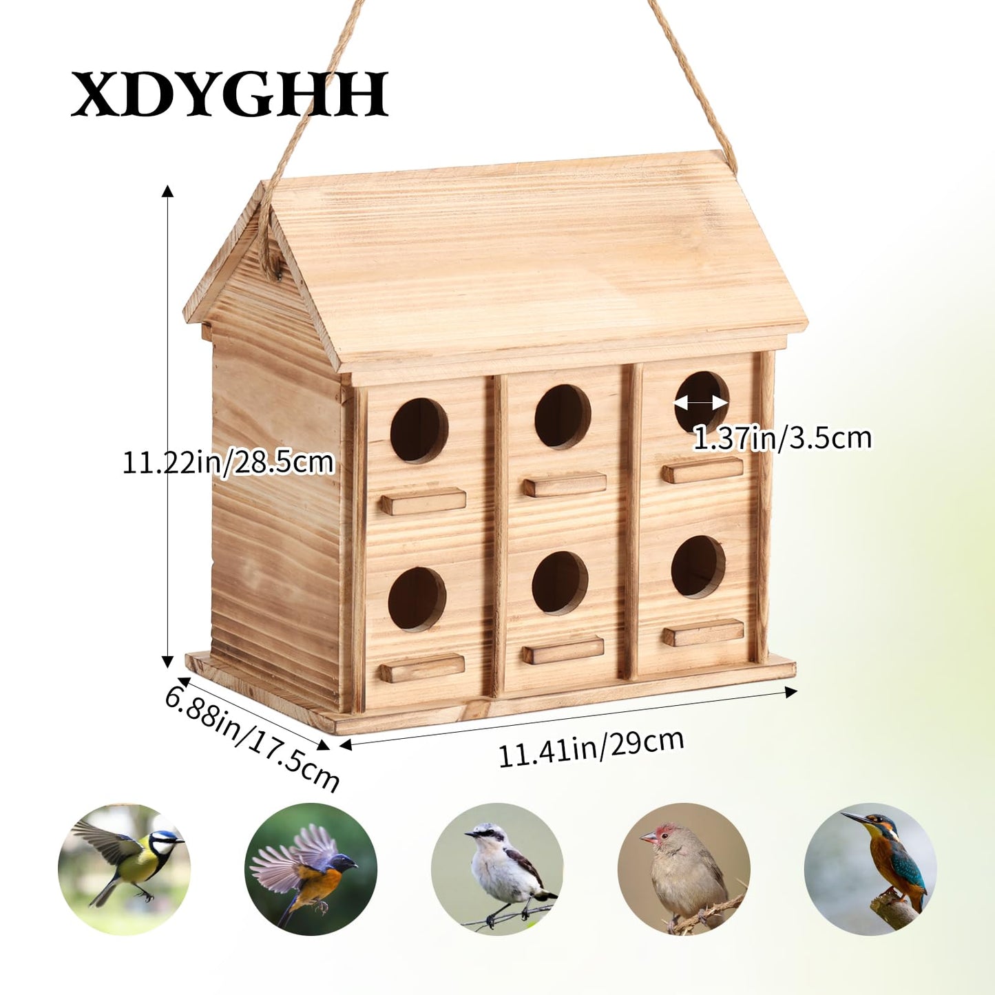 Wooden Bird Houses for Outside, 12 Rooms Hanging Bird House, Large Birdhouse for Wren Finch Bluebirds, Decorative Outdoor Bird Nesting Box