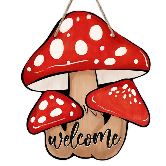 Deroro Welcome Fall Mushroom Sign for Front Door Decor, Autumn Wood Door Hanger for Outdoor Outside Porch, Seasonal Wooden Wreath Indoor Wall Hanging Decoration