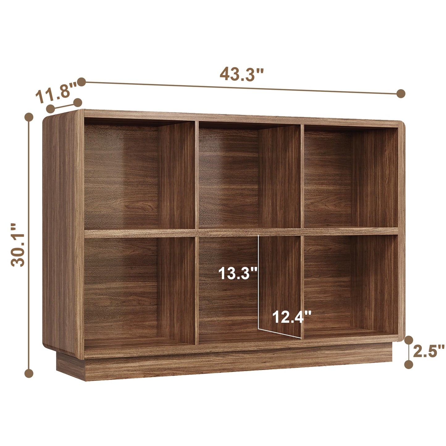 ChooChoo 6 Cube Storage Organizer, Wooden Bookcase with Storage, Cube Storage Bookshelf for Bedroom and Home Office, Brown Walnut