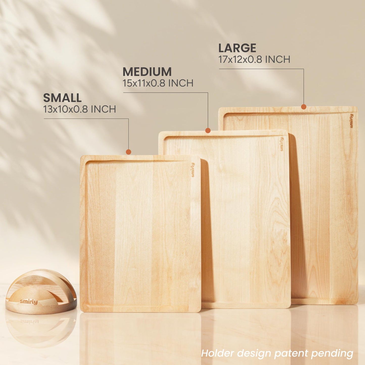 SMIRLY Wooden Cutting Board for Kitchen - Birch Wood Cutting Boards for Meal Prep, Serving, Charcuterie - Kitchen Gadgets, House Warming Gifts - Wood Chopping Board Set of 3 with Holder