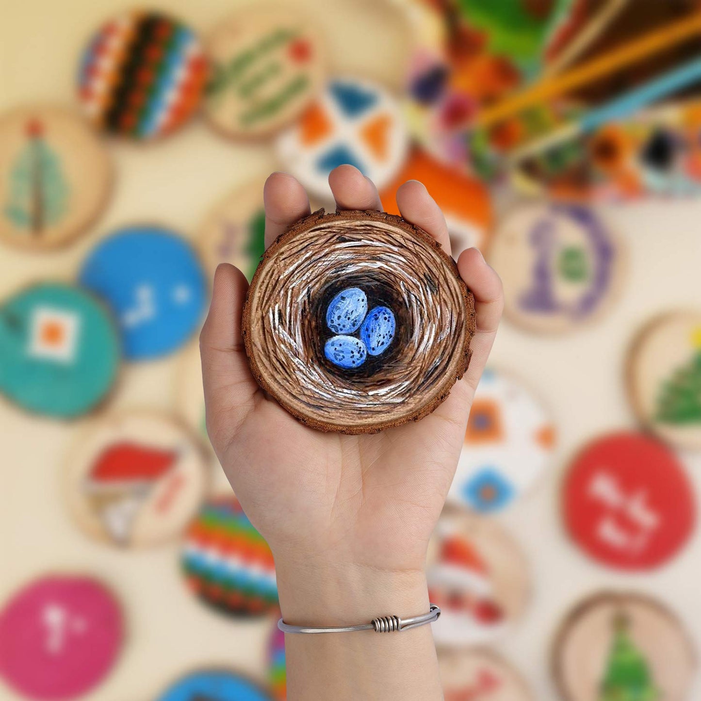 Fuyit Unfinished Wood Slices with No Hole, 30 Pcs 2.4-2.8 Inches Natural Wooden Circles with Bark for DIY Crafts, Christmas Ornament, Decoration