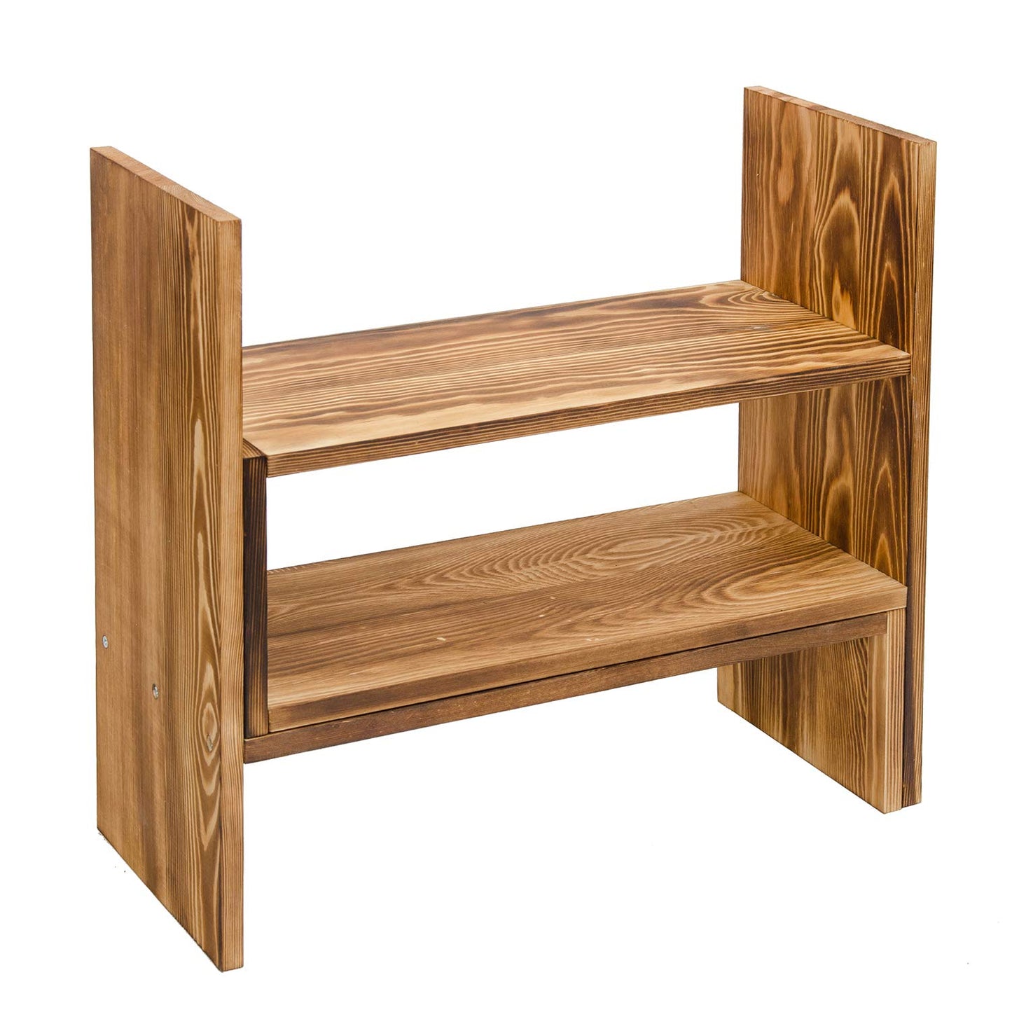 Liry Products Adjustable Extendable Natural Wood Desktop Organizer Caddy Desk Organizer Countertop Shelf Bookcase Display Stand Rack Expandable Storage Office Home (Dark Brown)