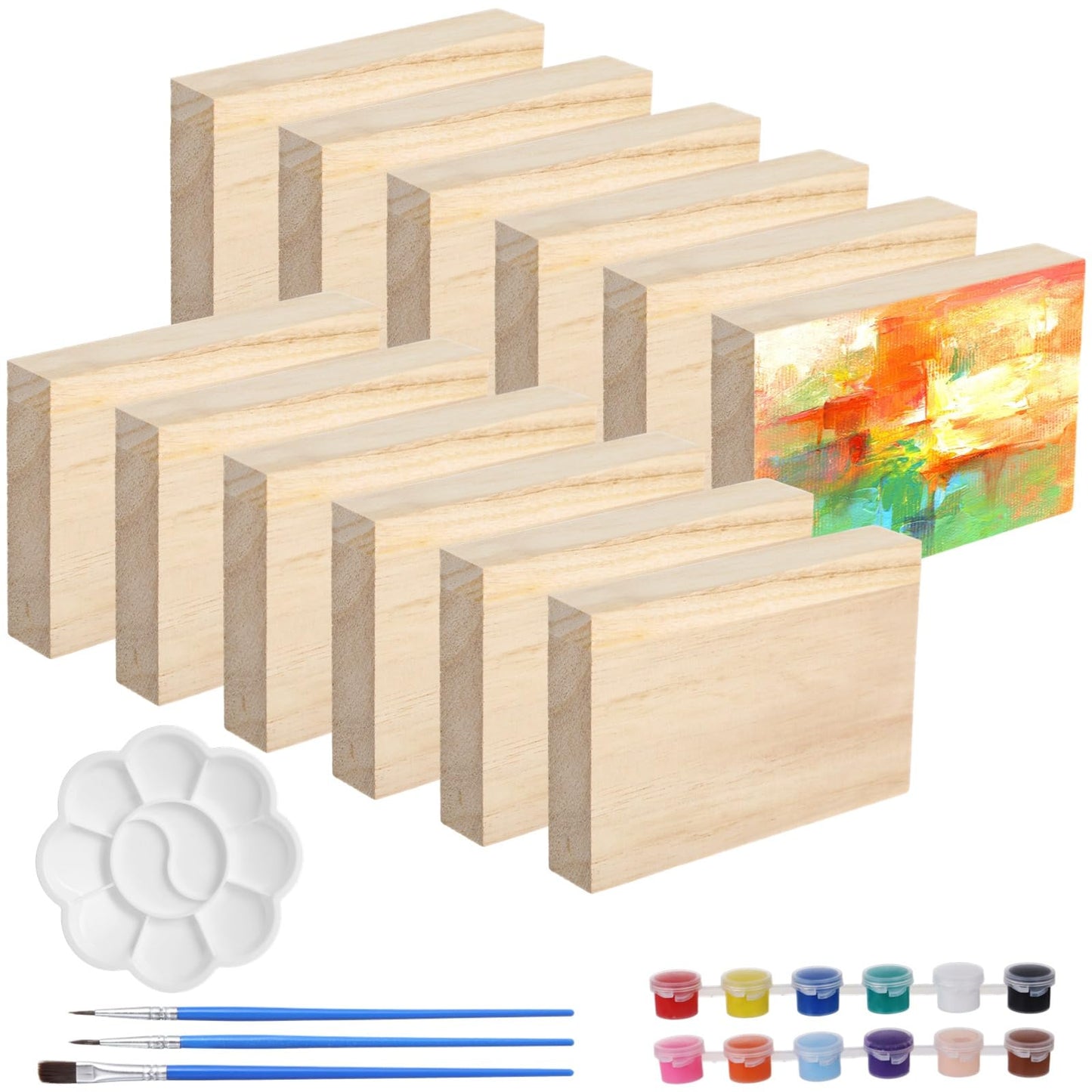 12-Pack Natural Wood Block Painting Kit, 6 x 4 x 1 in Unfinished Wood Board, Wooden Block for Crafts, Carving, Painting