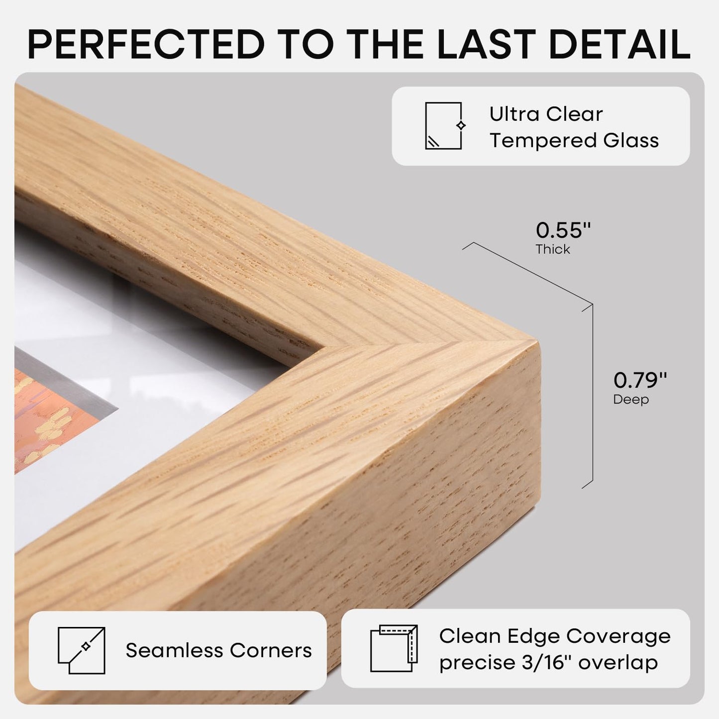 Homeforia 16x20 Wooden Frame, High End Natural Oak 16x20 Light Wood Picture Frame with Mat 11x14, 16 by 20 Poster Frames Matted to 11 x 14 Photo, 20by16 Thin Frames, Tempered Glass, Wall Kit, Set of 1