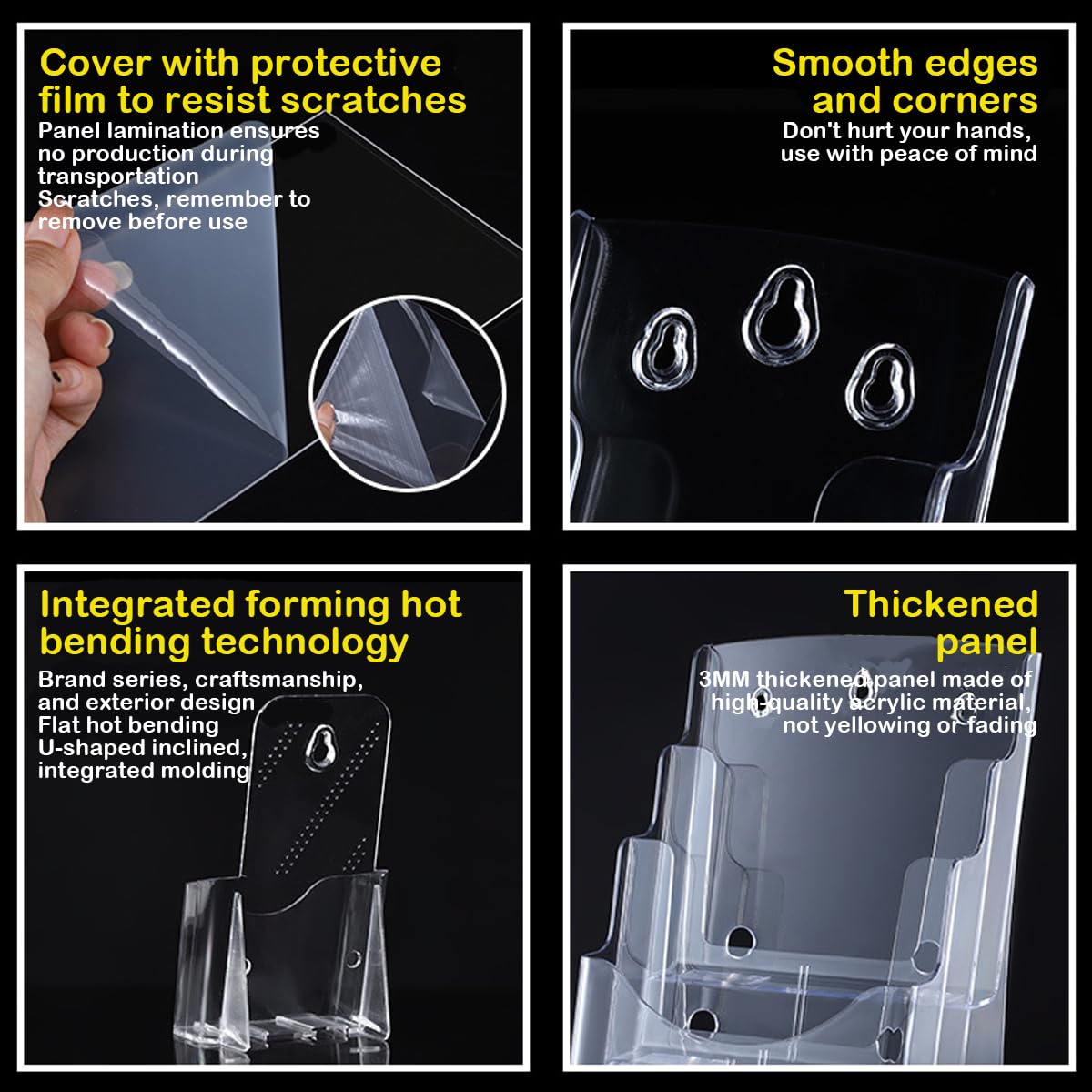 Voittozege 2 Pcs Acrylic Brochure Holder, 3 Tier 4-Inch Wide Clear Literature Holder, Clear Flyer Holder Pamphlet Display Stand Literature Booklet Holder for Wall and Counter Desktop Stand