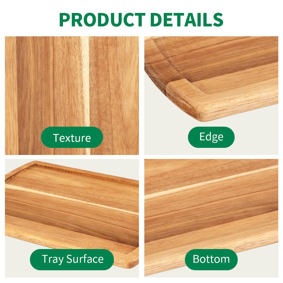 LZMS 4 Pcs Acacia 12.6" x 8.6" Solid Wooden Plate and Trays - Charcuterie Board - Multi-Purpose Use, Lightweight and Rustic Aesthetic Suited for Family, Party, Unbreakable Classic Plate