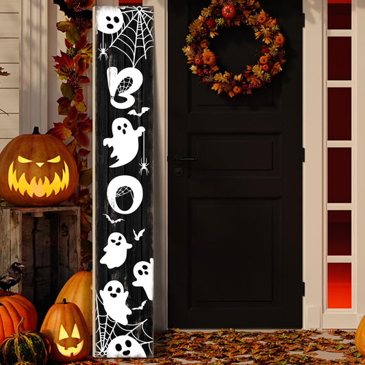 TOMPOP Halloween Wooden Porch Sign 47.2" BOO Webs Welcome Sign for Front Porch, Vertical Standing Outdoor Halloween Porch Decor for Home Front Door Yard Farmhouse Hanging Wall Decoration