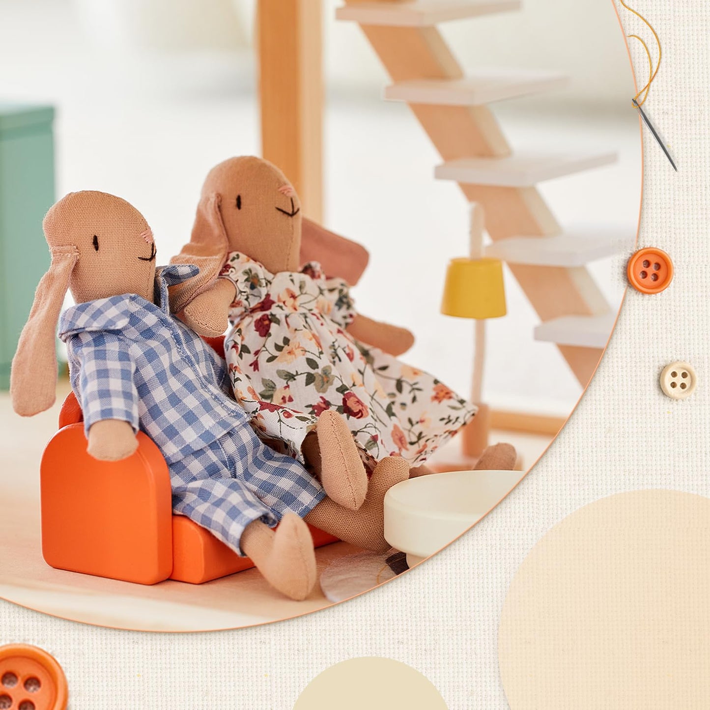 Giant bean Bunny Toys for Kids, Easter Bunny, 4 PCS Hand Made Rabbit Family Dolls with Removable Clothes, Suitable for Infants, Boys and Girls, Dollhouse People, Easter Basket Essentials