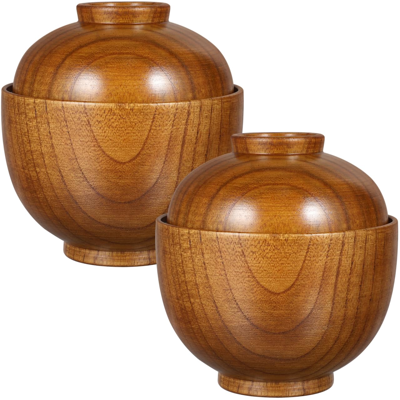 Baluue Japanese Style Wooden Rice Bowls with Lids Set of 2 3.93In Small Soup Serving Bowls for Salad Miso Soup and Snacks Lightweight Tableware for Home and Restaurant Use