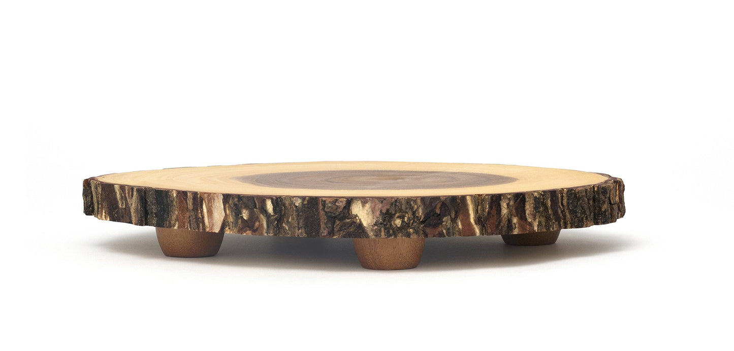 Lipper International 1010 Acacia Tree Bark Footed Server for Cheese, Crackers, and Hors D'oeuvres, Small
