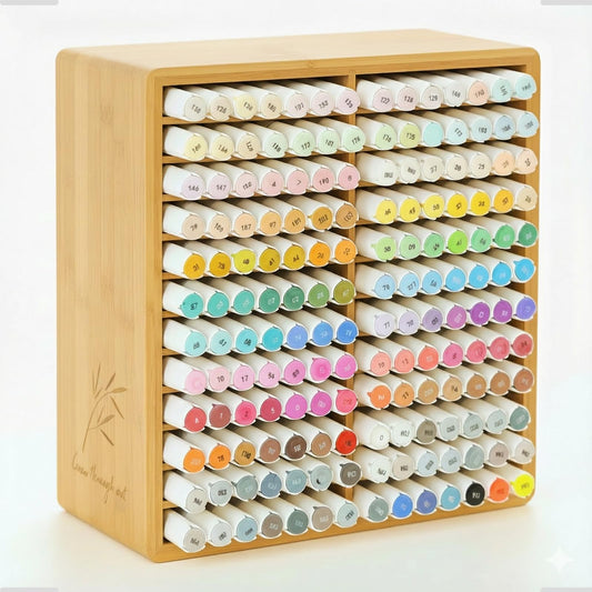 TIKSPCAE Marker Organizer for 168 Markers,Bamboo Wooden Desk Storage Organizer Rack,Markers Pens Pencils Art Brushes Storage Holder for Home Classroom Office Decor