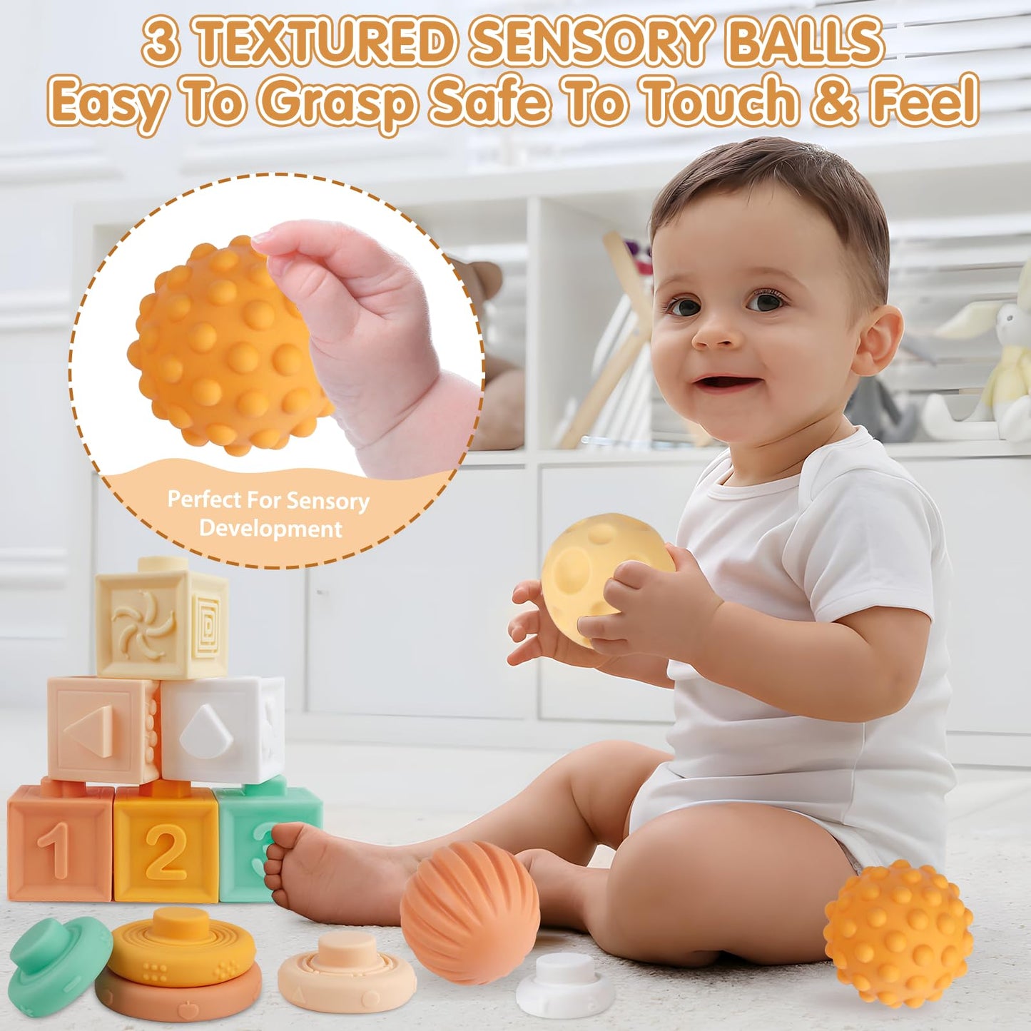 Wuzhineisn Baby Toys Montessori Toys 6 in 1 Musical Instruments for Toddler, Stacking Blocks Development Learning Educational Toy with Wooden Xylophone Infant Baby Birthday Gift