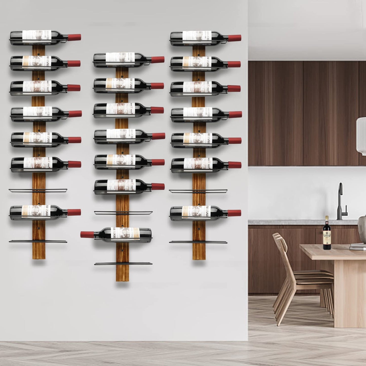 Feemiyo Wall-Mounted Wine Rack - Pine Wood Holder for 12 Bottles - Display for Kitchen, Dining Room, Bar