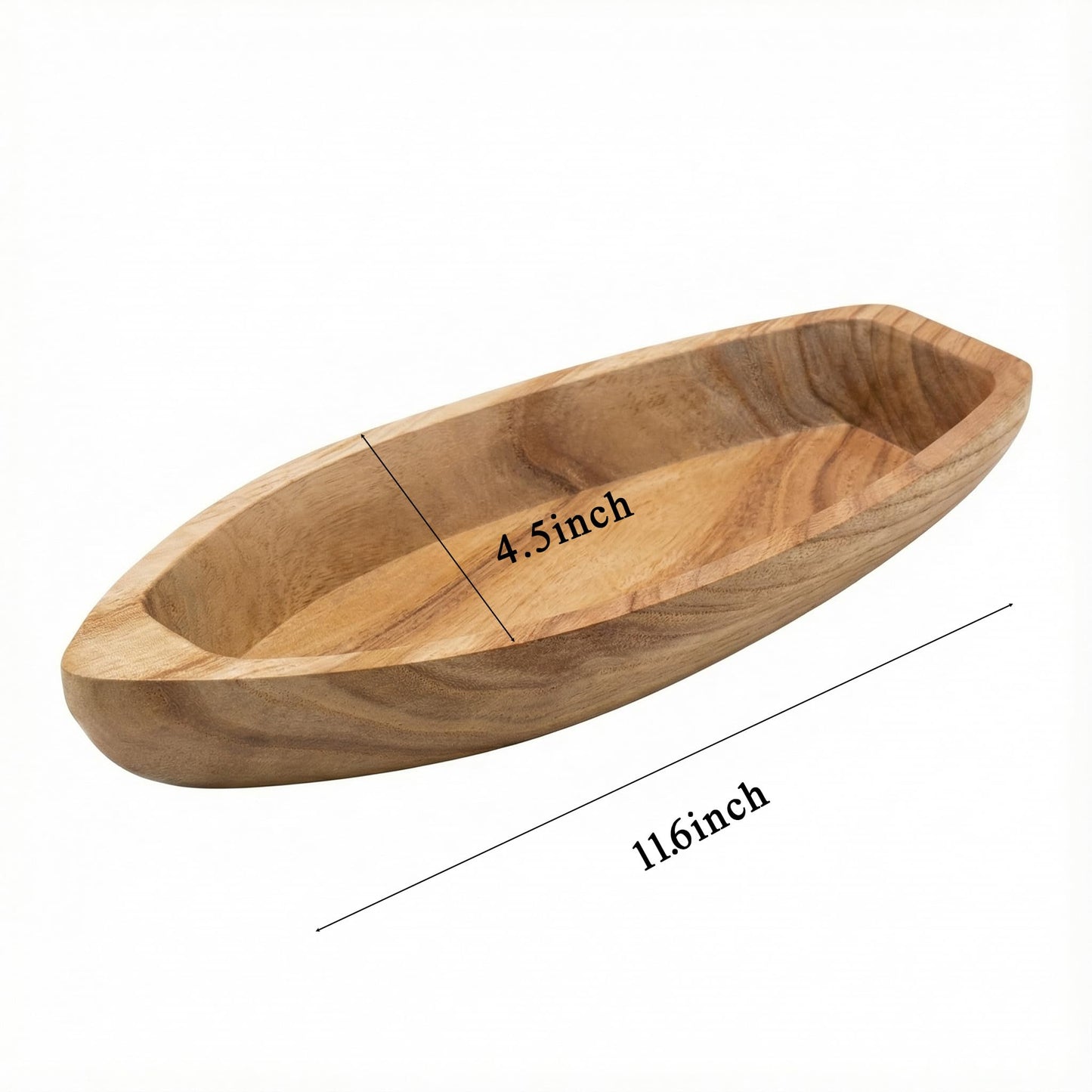 Handcrafted Boat-Shaped Solid Wood Serving Tray (11.6 x 4.5 x 2.2 inches) – Decorative Wooden Appetizer Platter for Home Parties, Game Nights, Snacks, and Desserts – Natural Wooden Boat