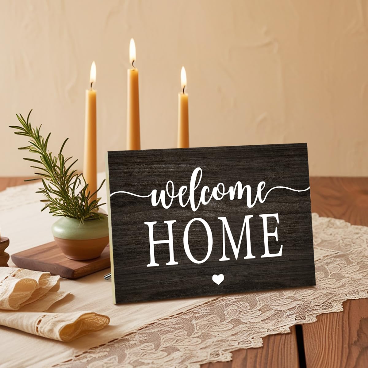 Welcome Sign Wooden Signs Housewarming Gifts For Home Decor, Entryway Sign Wall Art Wooden Plaque Desk Sign With Stand Table Decoration for Women Family -11